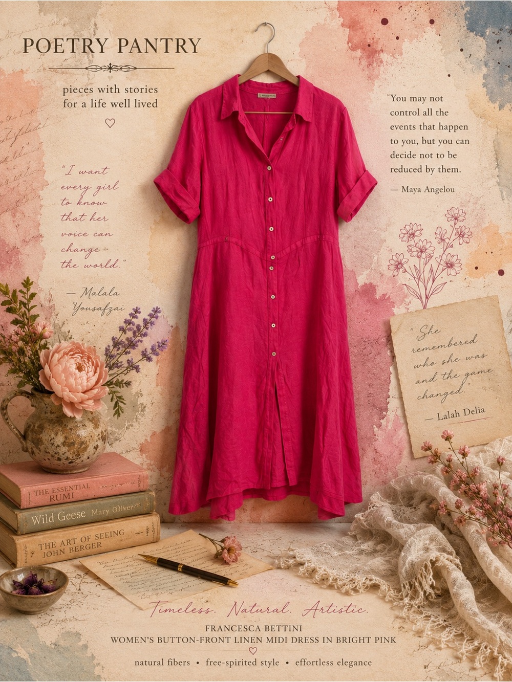 85. NEW Listing! Women’s Button-Front Midi Dress in Bright Pink